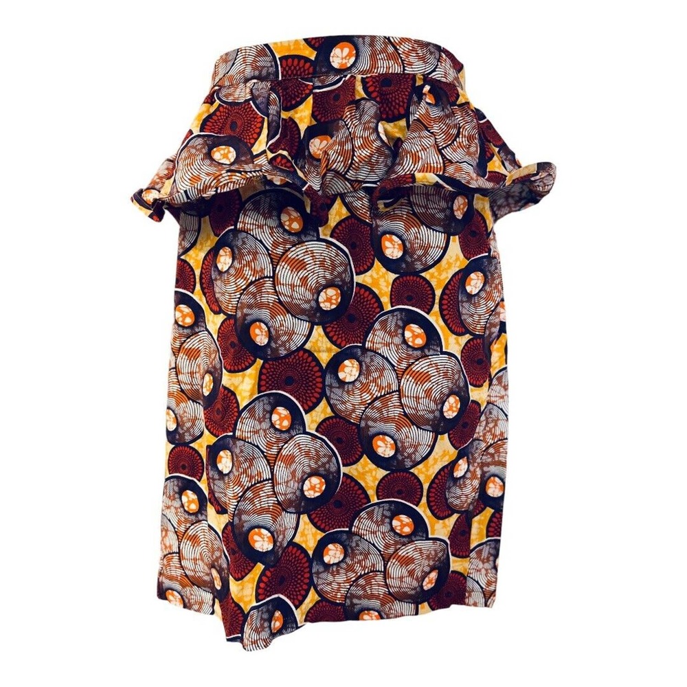 Ashro 100% Cotton African Print Double Peplum Wrap Ruffle Skirt Set Church Suit - Picture 11 of 16
